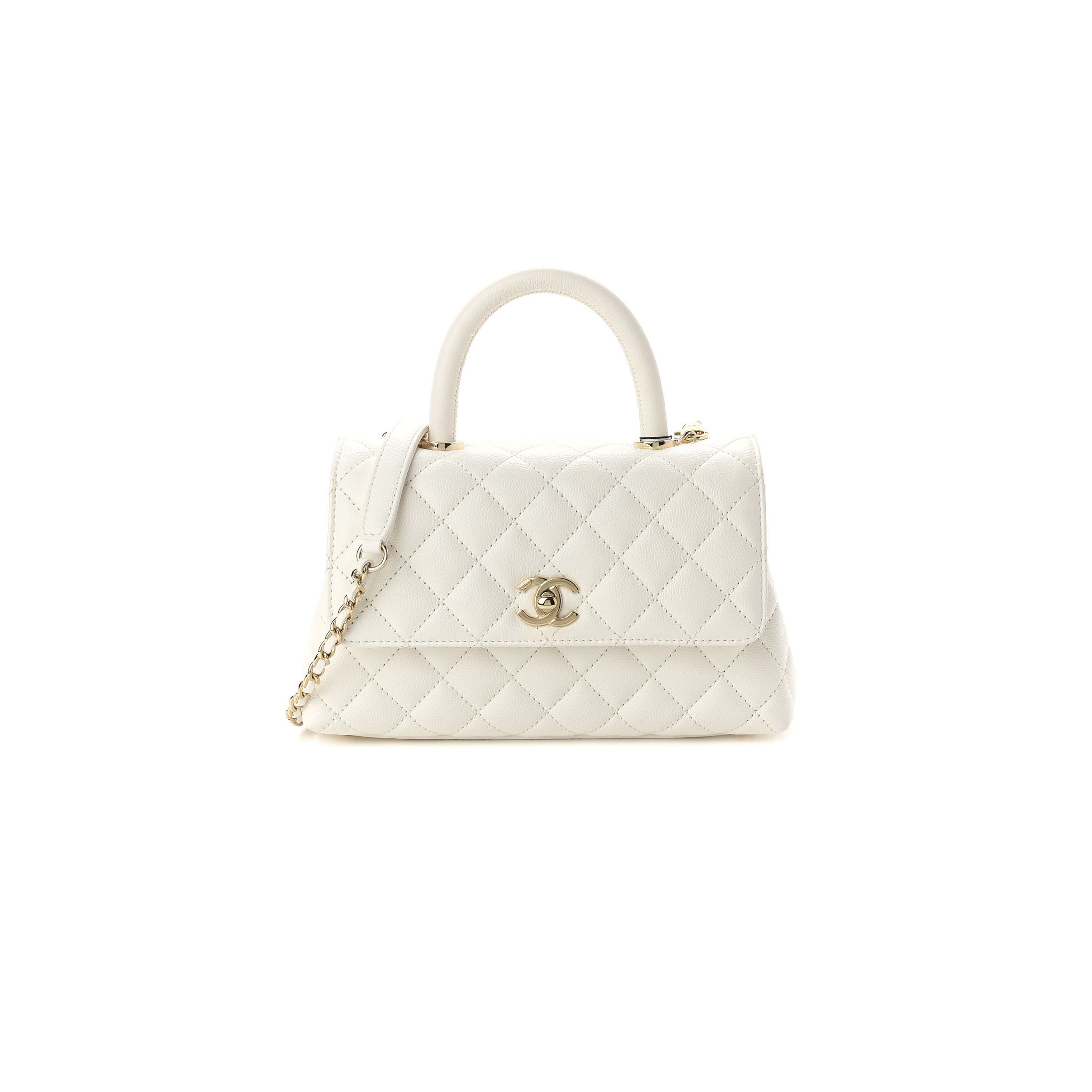 CHANEL MASTER CAVIAR QUILTED MINI COCO HANDLE FLAP WHITE (24*14*10cm)